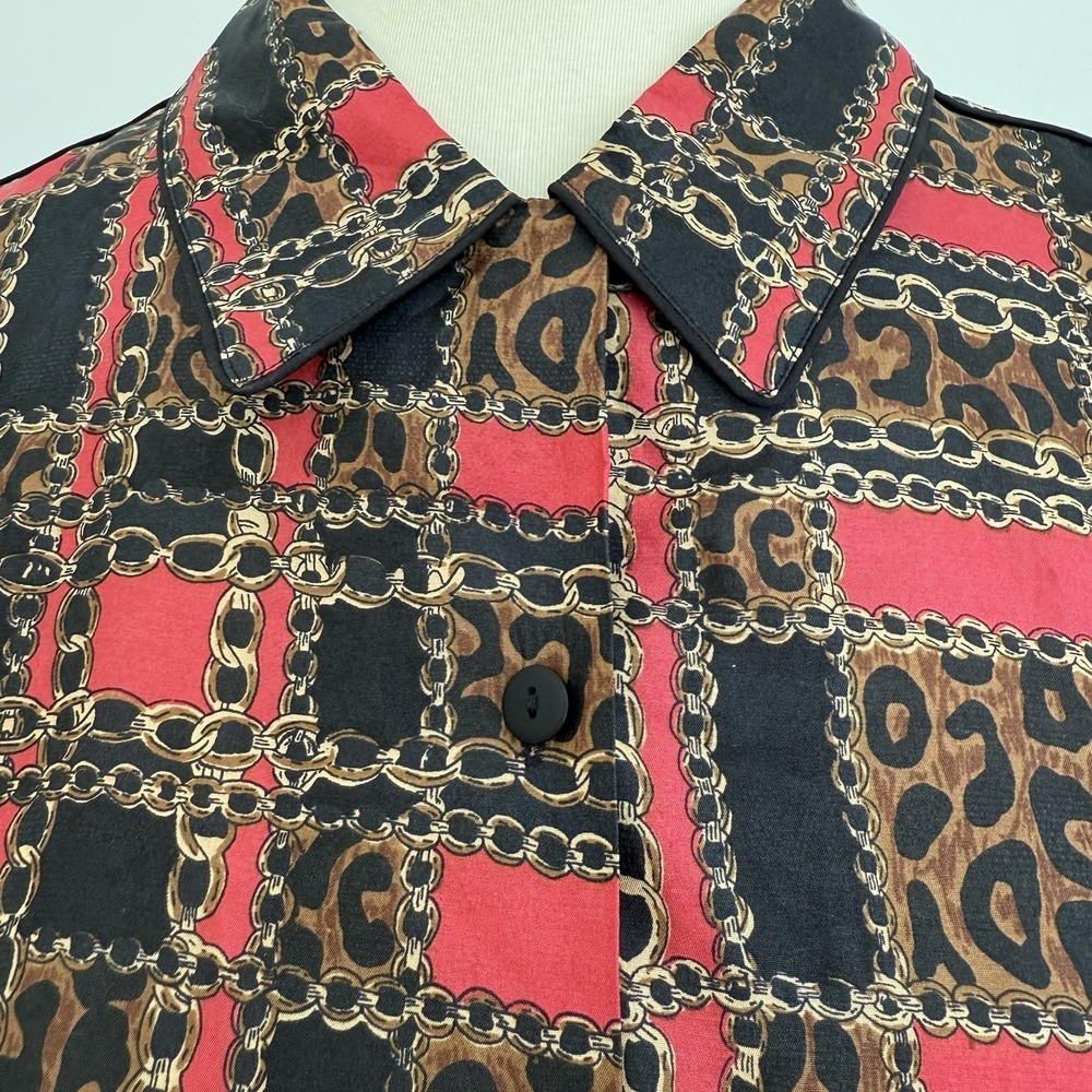 Vintage Anna and Frank 100% Silk Button Down Blouse Leopard Chain Classic Size L - Picture 4 of 12